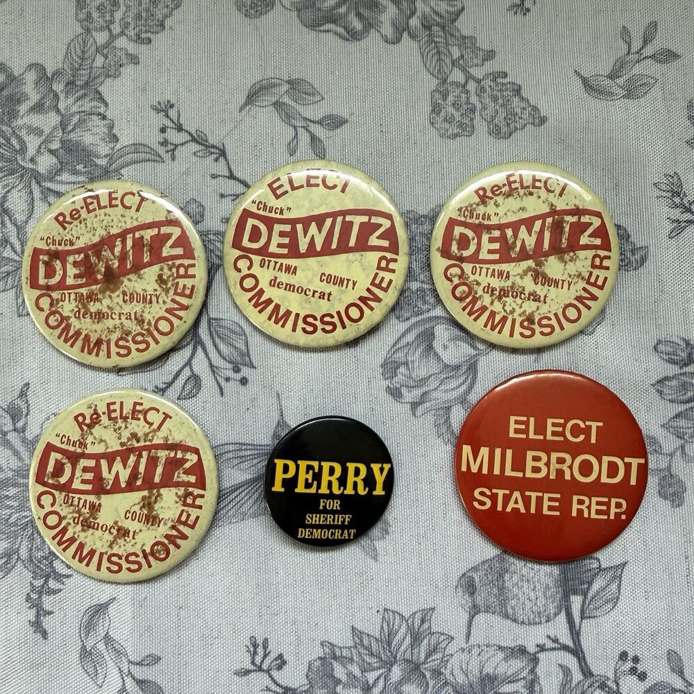 Vtg Ohio Democrat Local Political Pinback Buttons Dewitz Perry Milbrodt